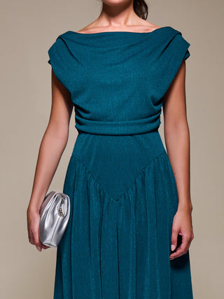 Asymmetric Neckline Midaxi Dress, Teal Blue