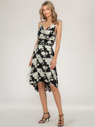 Spaghetti Strap Satin Maxi Dress, Black Floral