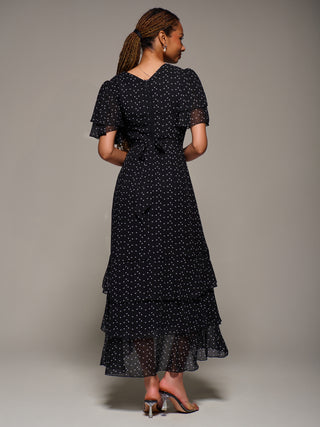 Ruffle Detail Chiffon Midaxi Dress, Black Heart