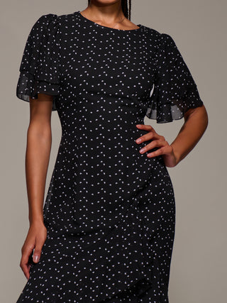 Ruffle Detail Chiffon Midaxi Dress, Black Heart