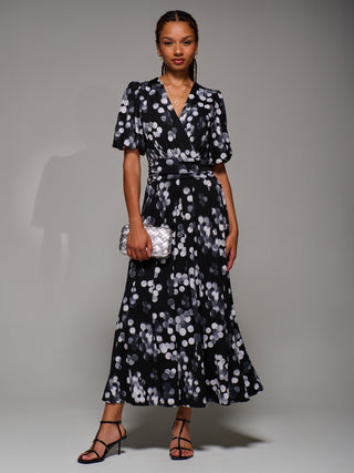 Puff Sleeve Jersey Maxi Dress, Black Spot