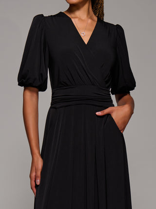 Puff Sleeve Jersey Maxi Dress, Black