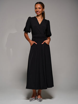 Puff Sleeve Jersey Maxi Dress, Black