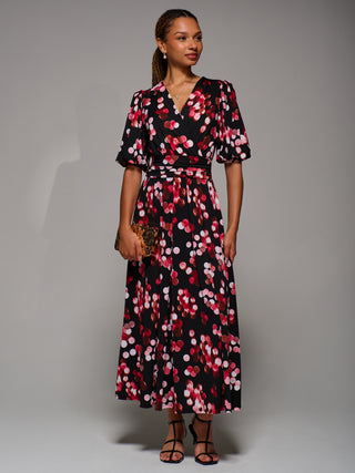 Puff Sleeve Jersey Maxi Dress, Red Spot
