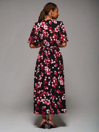 Puff Sleeve Jersey Maxi Dress, Red Spot