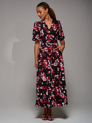 Puff Sleeve Jersey Maxi Dress, Red Spot