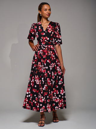 Puff Sleeve Jersey Maxi Dress, Red Spot