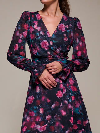 Ruffle Cuffed Sleeve Frill Mesh Maxi Dress, Pink Floral