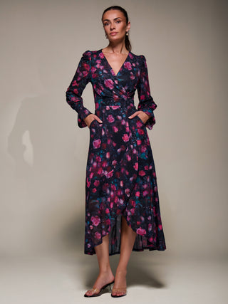 Ruffle Cuffed Sleeve Frill Mesh Maxi Dress, Pink Floral