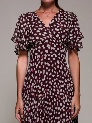 Angel Sleeve Pleated Chiffon Midaxi Dress, Purple Multi