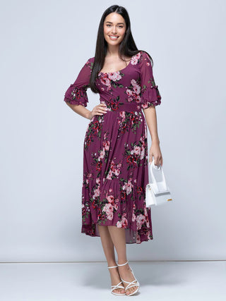 Maab Mesh Ruffle Sleeve Midi Dress, Dusty Purple