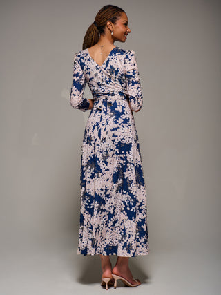 Jersey Fit & Flare Maxi Dress, Navy Abstract