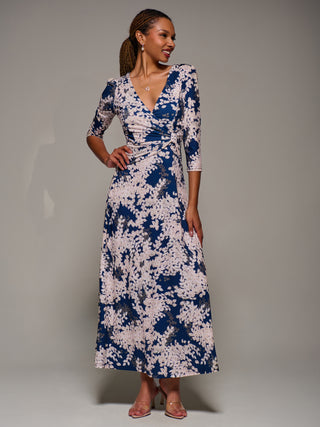 Jersey Fit & Flare Maxi Dress, Navy Abstract