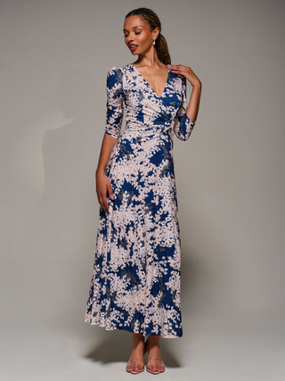 Jersey Fit & Flare Maxi Dress, Navy Abstract