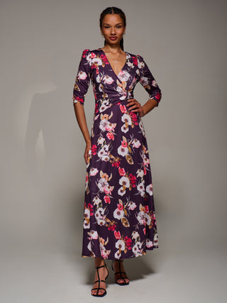 Jersey Fit & Flare Maxi Dress, Purple Floral