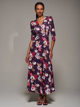 Jersey Fit & Flare Maxi Dress, Purple Floral