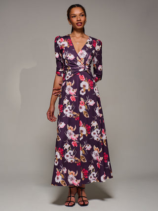 Jersey Fit & Flare Maxi Dress, Purple Floral