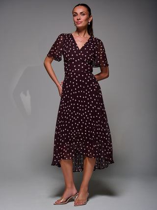 Chiffon Floaty Sleeved Midaxi Dress, Burgundy Spot