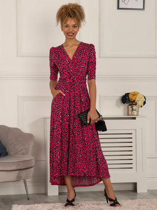 Maanasi Ruched Sleeve Jersey Maxi Dress, Pink Animal