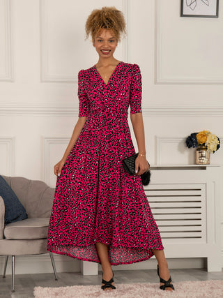 Maanasi Ruched Sleeve Jersey Maxi Dress, Pink Animal