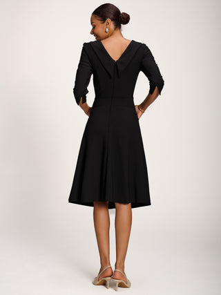 Roll Neck ¾ Sleeve Midi Dress, Black