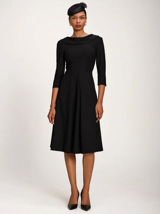 Roll Neck ¾ Sleeve Midi Dress, Black
