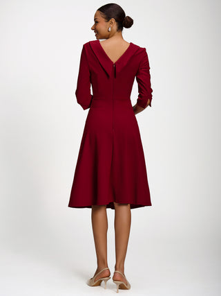 Roll Neck ¾ Sleeve Midi Dress, Burgundy