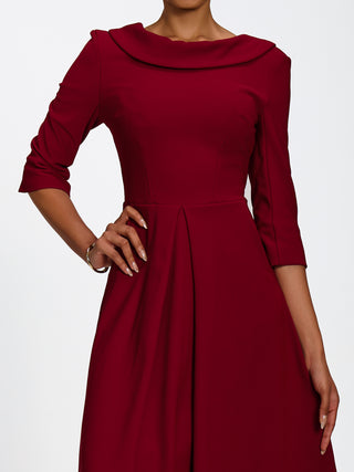 Roll Neck ¾ Sleeve Midi Dress, Burgundy