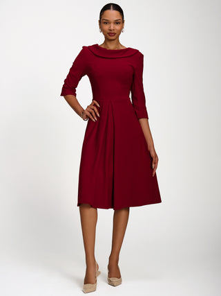 Roll Neck ¾ Sleeve Midi Dress, Burgundy