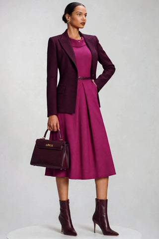 Roll Neck Petal Sleeve Midi Dress, Magenta