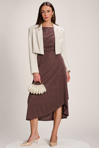 Asymmmetric Draped Midi Dress, Brown