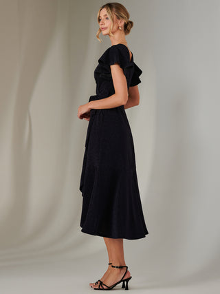Marlie Metallic Angel Sleeve Maxi Dress, Navy