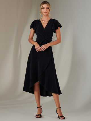 Marlie Metallic Angel Sleeve Maxi Dress, Navy