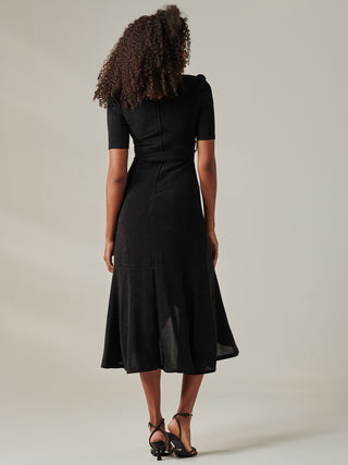 Metallic Tie Waist Wrapped Maxi Dress, Black