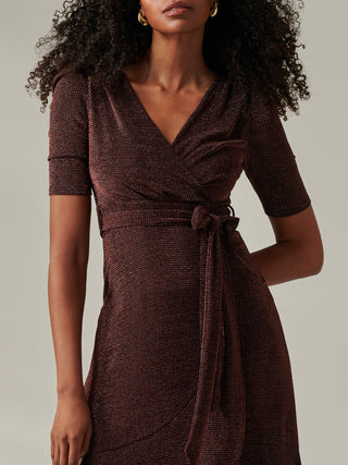 Metallic Tie Waist Wrapped Maxi Dress, Gold/Red