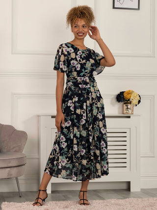 Nadine Floral Print Chiffon Dress, Navy