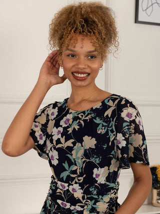 Nadine Floral Print Chiffon Dress, Navy