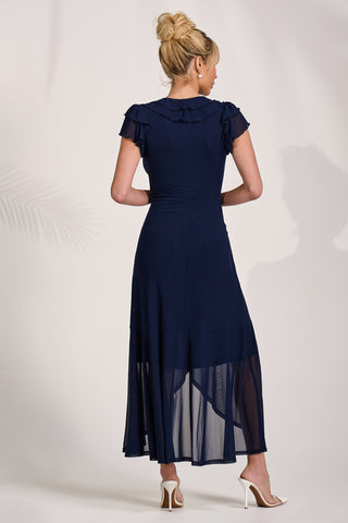 Ruffled Mesh Maxi Dress, Navy
