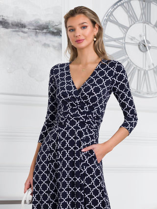 Patricia Jersey Fit & Flare Maxi Dress, Navy Geo
