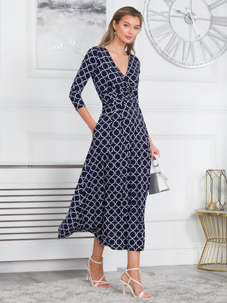 Patricia Jersey Fit & Flare Maxi Dress, Navy Geo