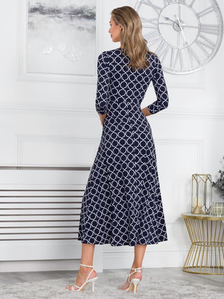 Patricia Jersey Fit & Flare Maxi Dress, Navy Geo