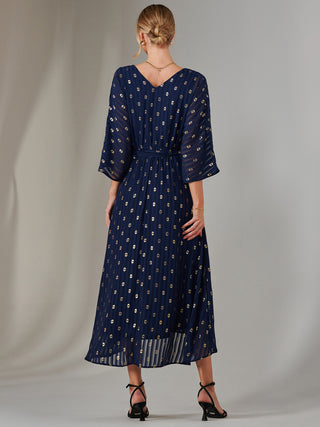 Plain Gold Spot Chiffon Dress, Navy/Gold