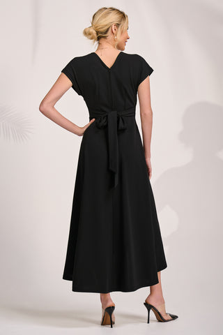 Printed Scuba Dipped Hem Maxi Dress, Black
