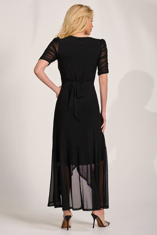 Ruched Sleeve Mesh Maxi Dress, Black