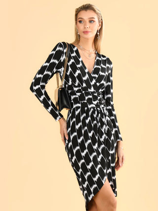 Phebe Print Ruched Jersey Dress, Black Geo