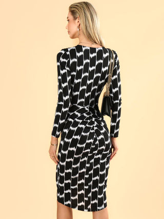 Phebe Print Ruched Jersey Dress, Black Geo