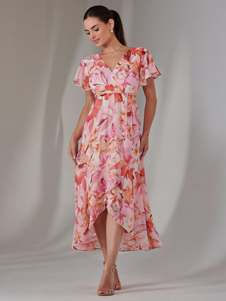 Petite High Low Midaxi Dress, Pink Floral