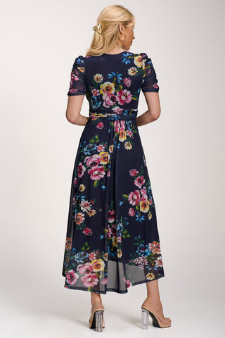 Petite Mesh Print Dip Hem Maxi Dress, Navy Floral