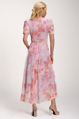 Petite Mesh Print Dip Hem Maxi Dress, Purple Multi