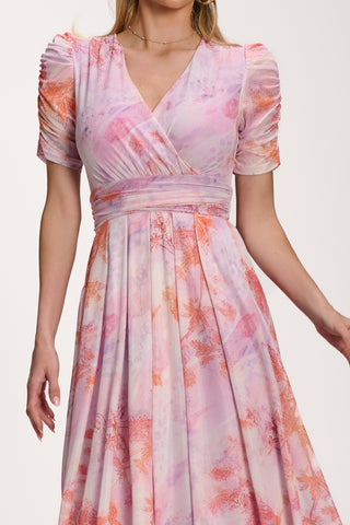 Petite Mesh Print Dip Hem Maxi Dress, Purple Multi